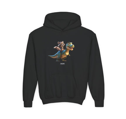 Raccoon Riding T-Rex - Kids Hoodie